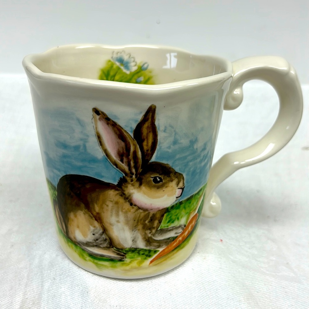 - Maxcera handcrafted ceramic oversized Spring Bunny 18oz mug